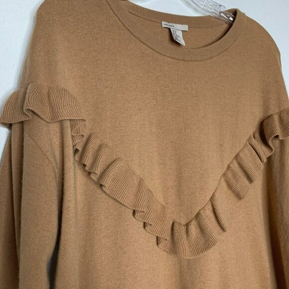 H&M Wool Blend Tan Single Ruffle Long Sleeve Sweater Top - Picture 8 of 8